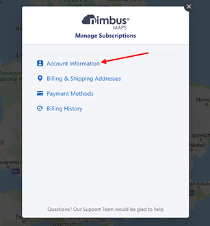Account Information Screenshot in Nimbus Maps